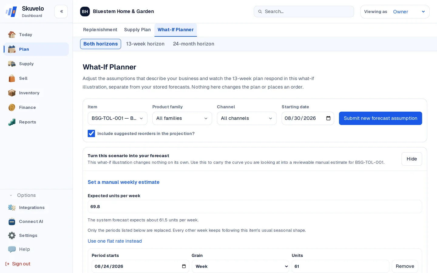The manual-estimate editor